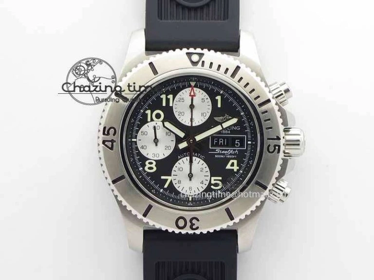 SunProtective SuperOcean SteelFish SS Black Dial On Black Rubber Strap A 5732