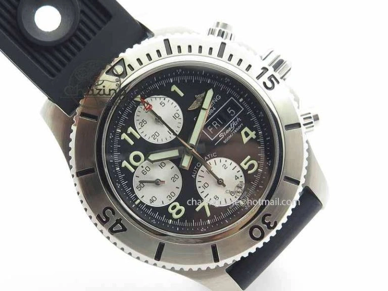 SunProtective SuperOcean SteelFish SS Black Dial On Black Rubber Strap A 5732