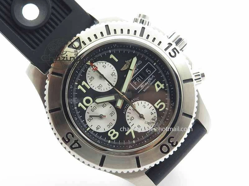 SunProtective SuperOcean SteelFish SS Black Dial On Black Rubber Strap A 5732