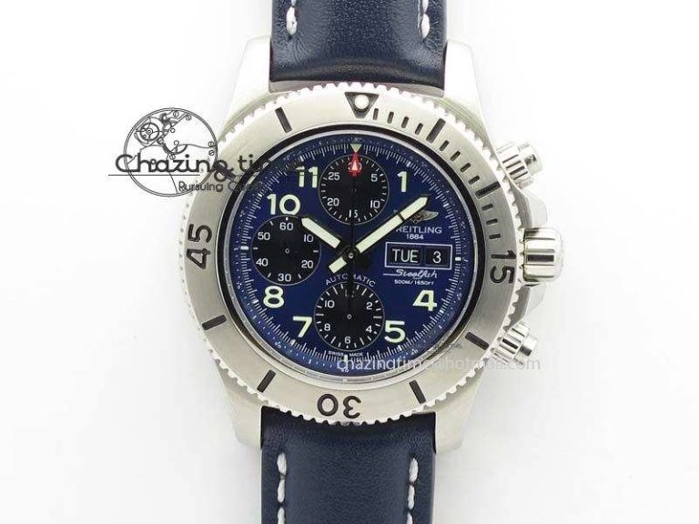 Trendy SuperOcean SteelFish SS Blue Dial On Blue Leather Strap A 5748