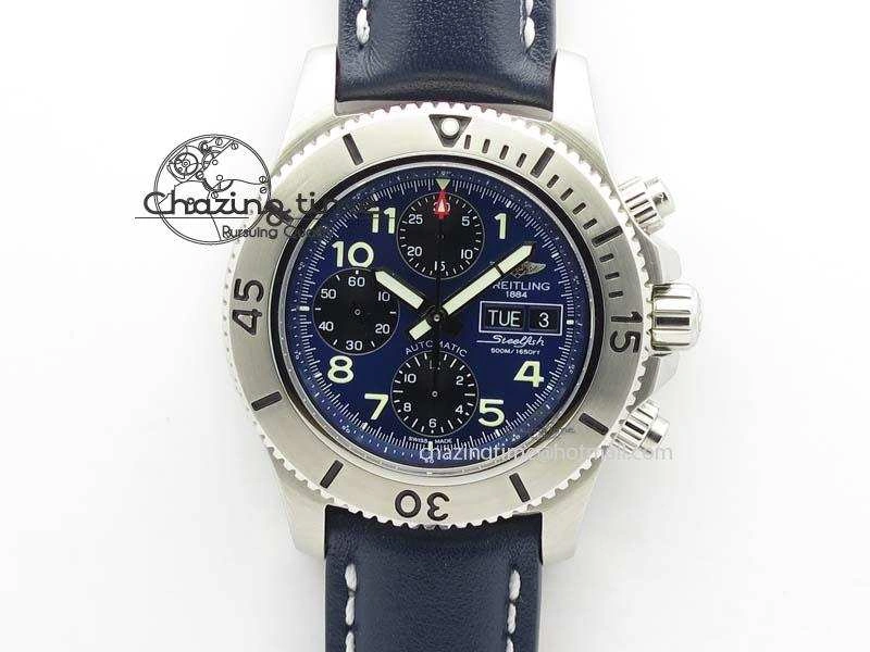 Trendy SuperOcean SteelFish SS Blue Dial On Blue Leather Strap A 5748