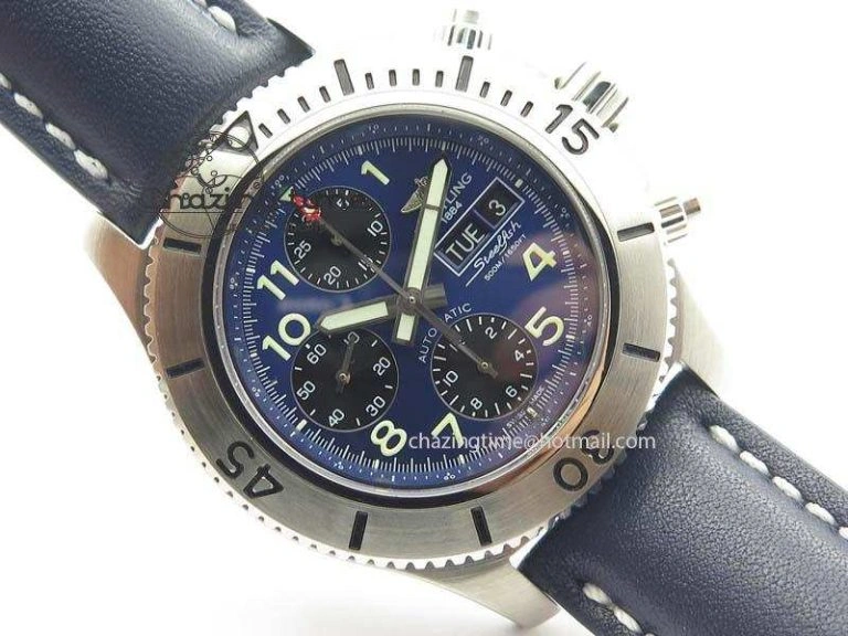 Trendy SuperOcean SteelFish SS Blue Dial On Blue Leather Strap A 5748
