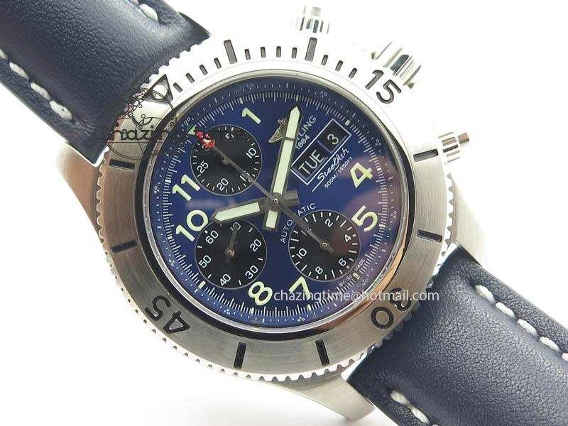 Trendy SuperOcean SteelFish SS Blue Dial On Blue Leather Strap A 5748
