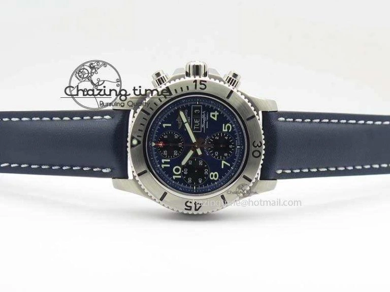 Trendy SuperOcean SteelFish SS Blue Dial On Blue Leather Strap A 5748