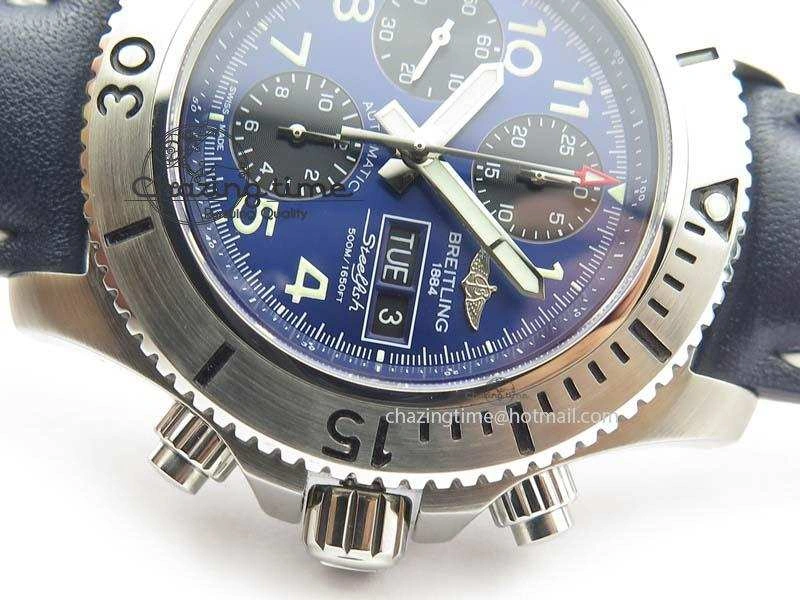 Trendy SuperOcean SteelFish SS Blue Dial On Blue Leather Strap A 5748