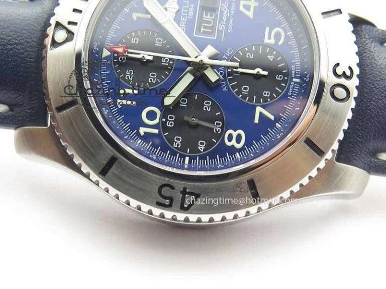 Trendy SuperOcean SteelFish SS Blue Dial On Blue Leather Strap A 5748