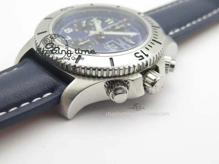 Trendy SuperOcean SteelFish SS Blue Dial On Blue Leather Strap A 5748
