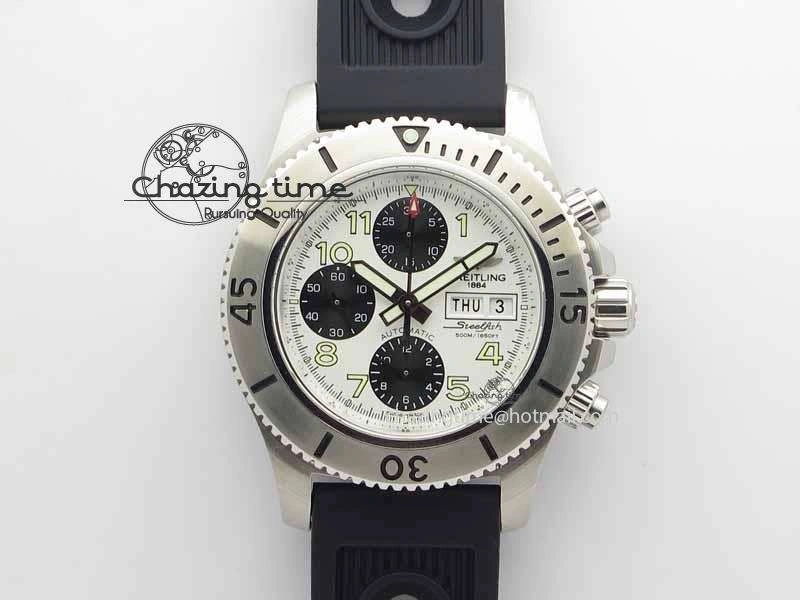 Functional SuperOcean SteelFish SS White Dial On Black Rubber Strap A 5733