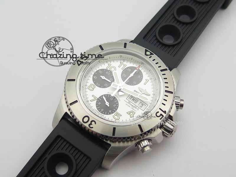 Functional SuperOcean SteelFish SS White Dial On Black Rubber Strap A 5733