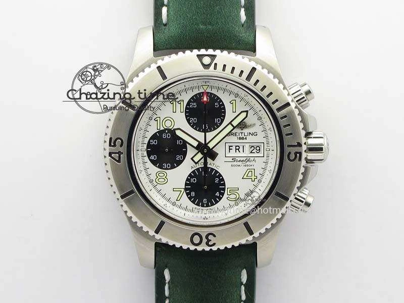 SuperOcean SteelFish SS White Dial On Green Leather Strap A EyeCatching 5749