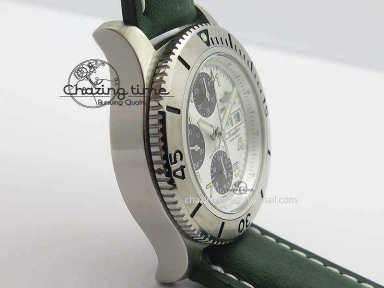 SuperOcean SteelFish SS White Dial On Green Leather Strap A EyeCatching 5749