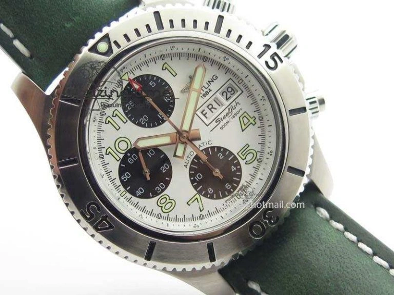SuperOcean SteelFish SS White Dial On Green Leather Strap A EyeCatching 5749