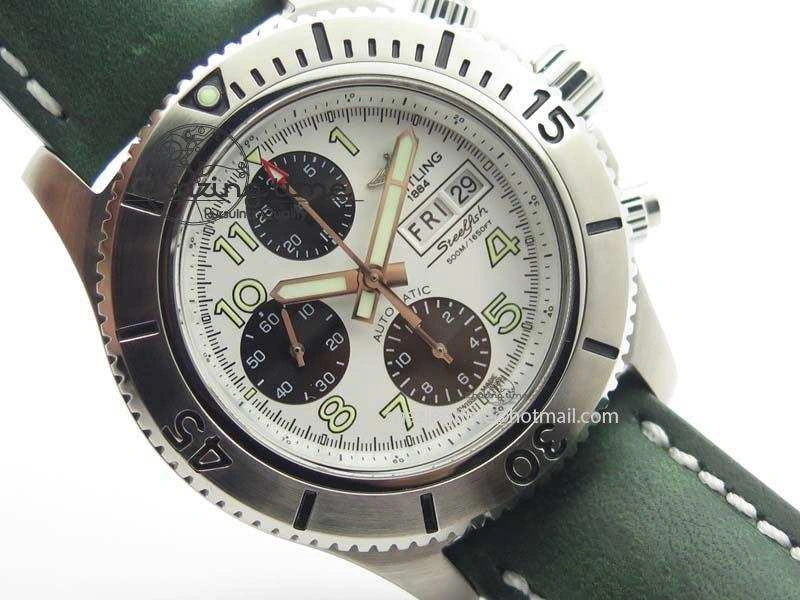 SuperOcean SteelFish SS White Dial On Green Leather Strap A EyeCatching 5749