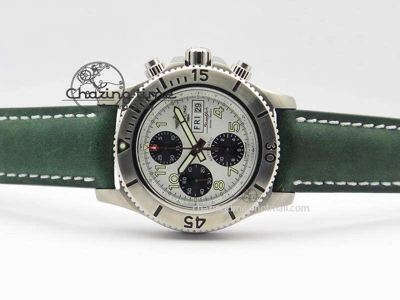 SuperOcean SteelFish SS White Dial On Green Leather Strap A EyeCatching 5749