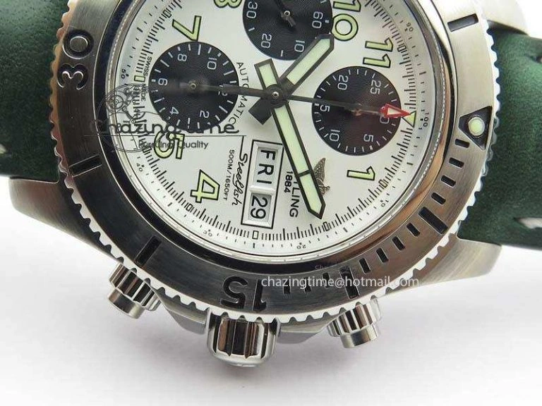 SuperOcean SteelFish SS White Dial On Green Leather Strap A EyeCatching 5749