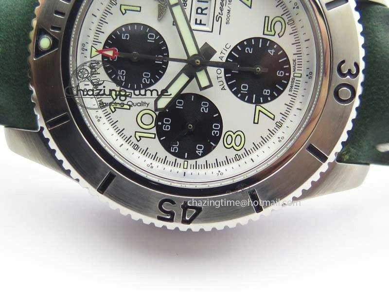SuperOcean SteelFish SS White Dial On Green Leather Strap A EyeCatching 5749