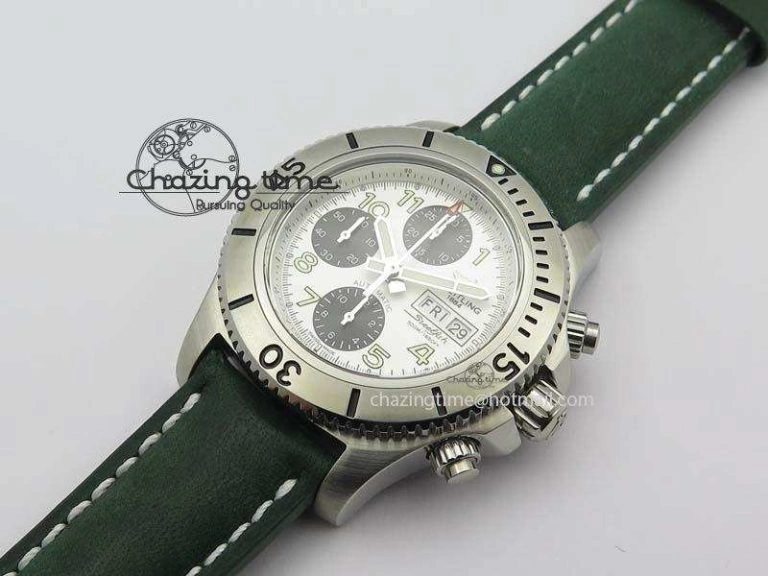 SuperOcean SteelFish SS White Dial On Green Leather Strap A EyeCatching 5749
