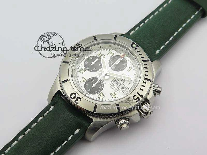 SuperOcean SteelFish SS White Dial On Green Leather Strap A EyeCatching 5749