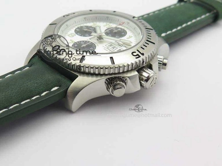 SuperOcean SteelFish SS White Dial On Green Leather Strap A EyeCatching 5749