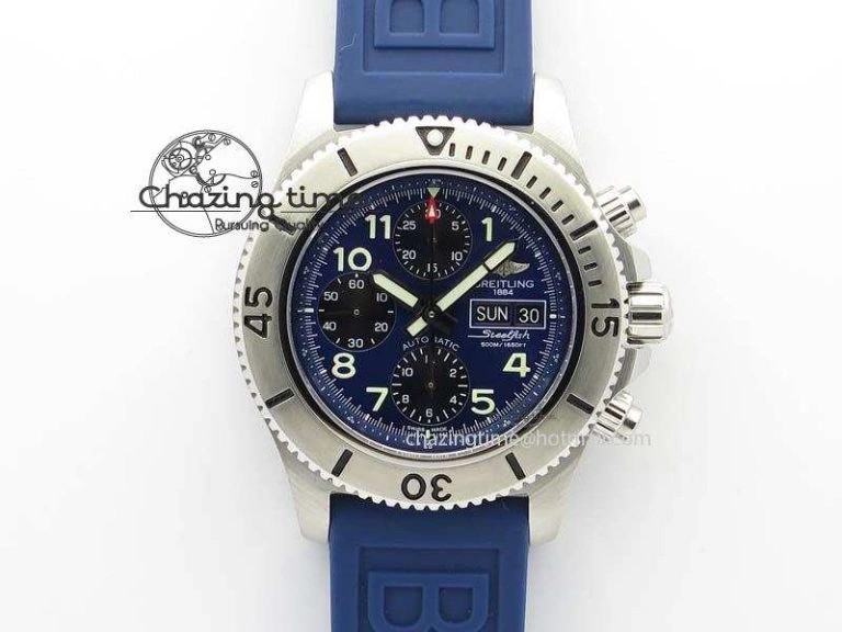 SuperOcean Steelfish Chrono 44mm Blue Dial On Blue Rubber Strap A Comfortable 5764