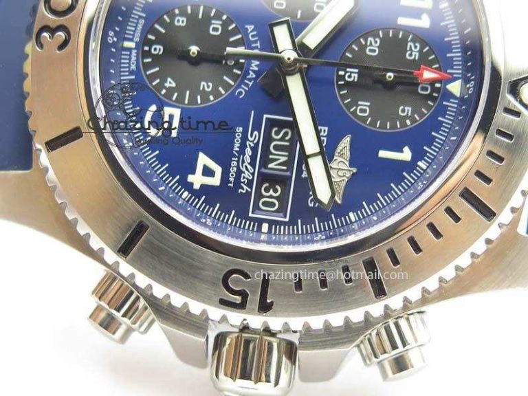 SuperOcean Steelfish Chrono 44mm Blue Dial On Blue Rubber Strap A Comfortable 5764