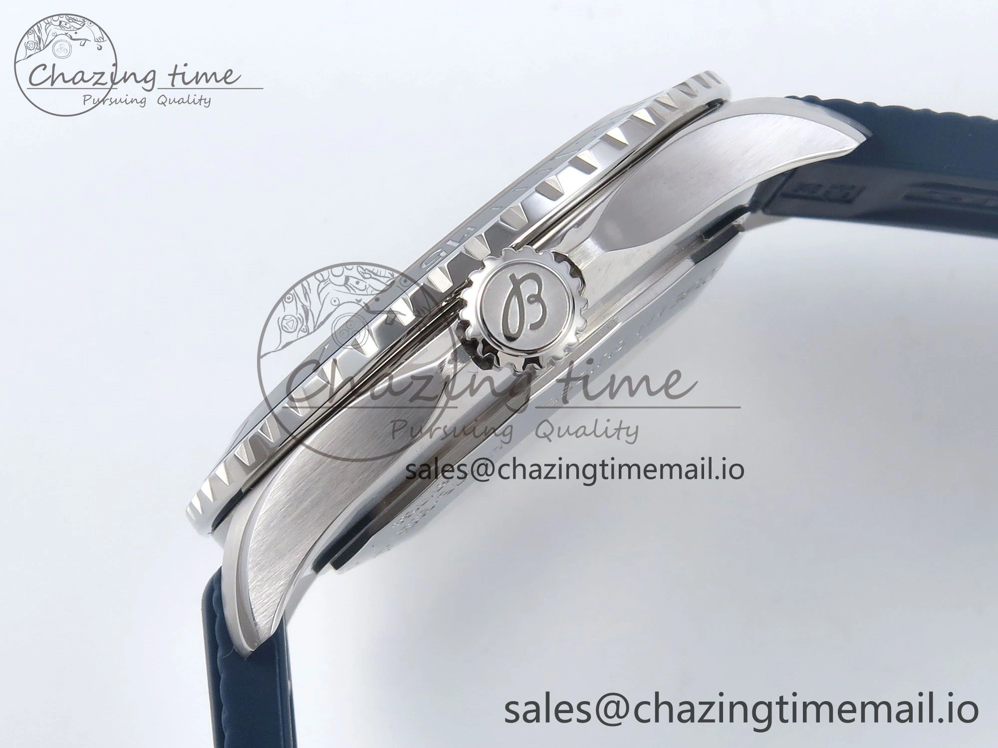 Bright Superocean 44mm SS TF 1:1 Best Edition Beige Dial Blue Bezel on Blue Rubber Strap A 5415