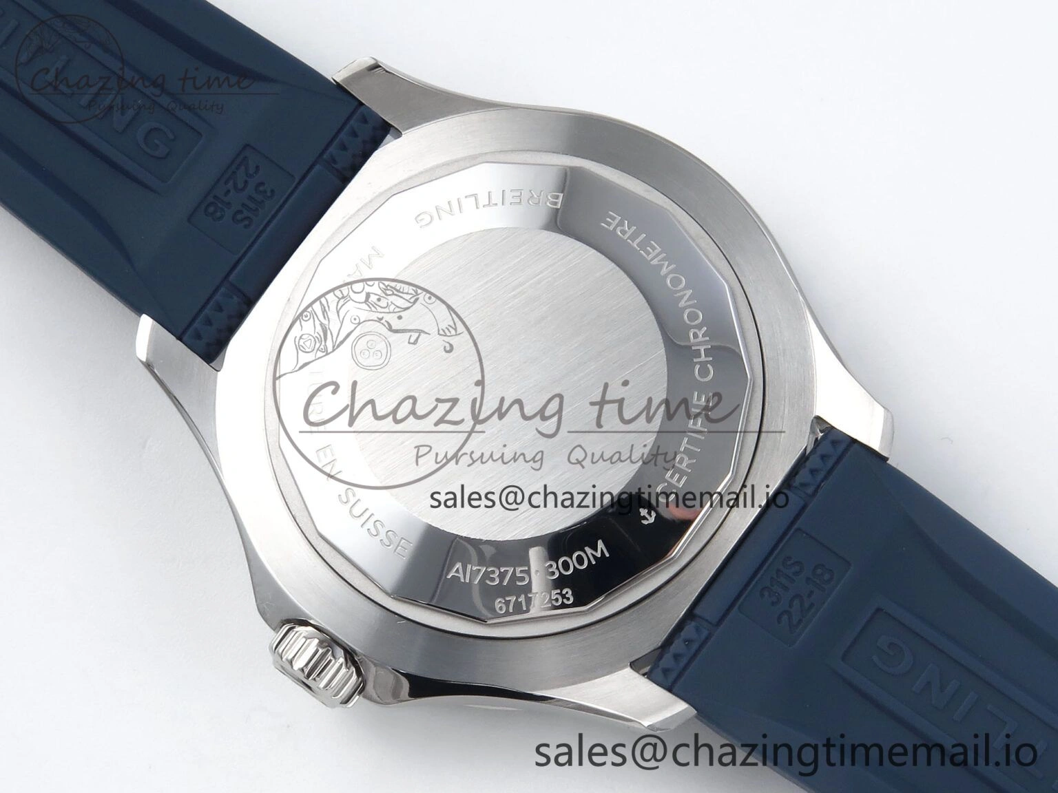 Bright Superocean 44mm SS TF 1:1 Best Edition Beige Dial Blue Bezel on Blue Rubber Strap A 5415