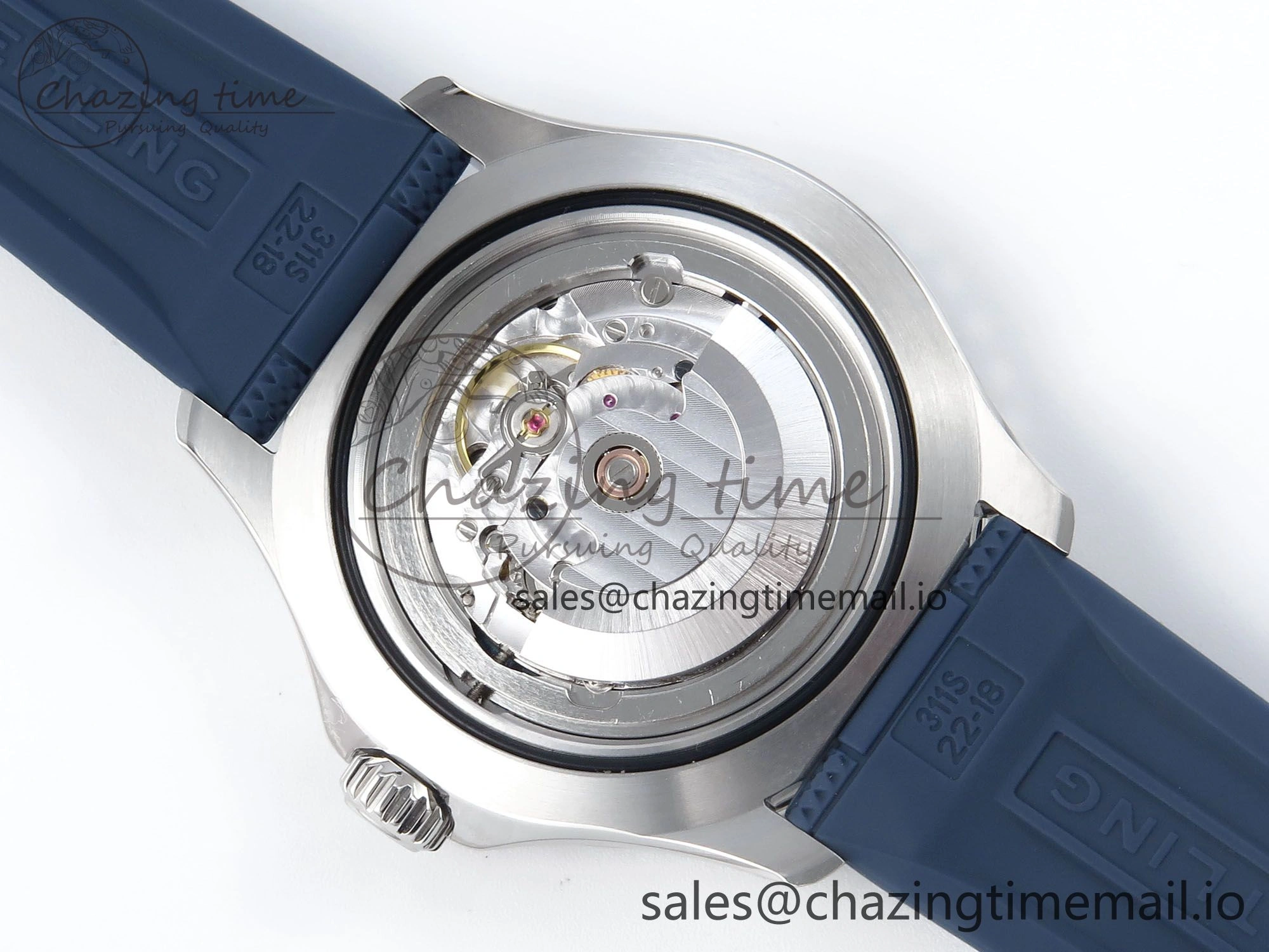 Bright Superocean 44mm SS TF 1:1 Best Edition Beige Dial Blue Bezel on Blue Rubber Strap A 5415