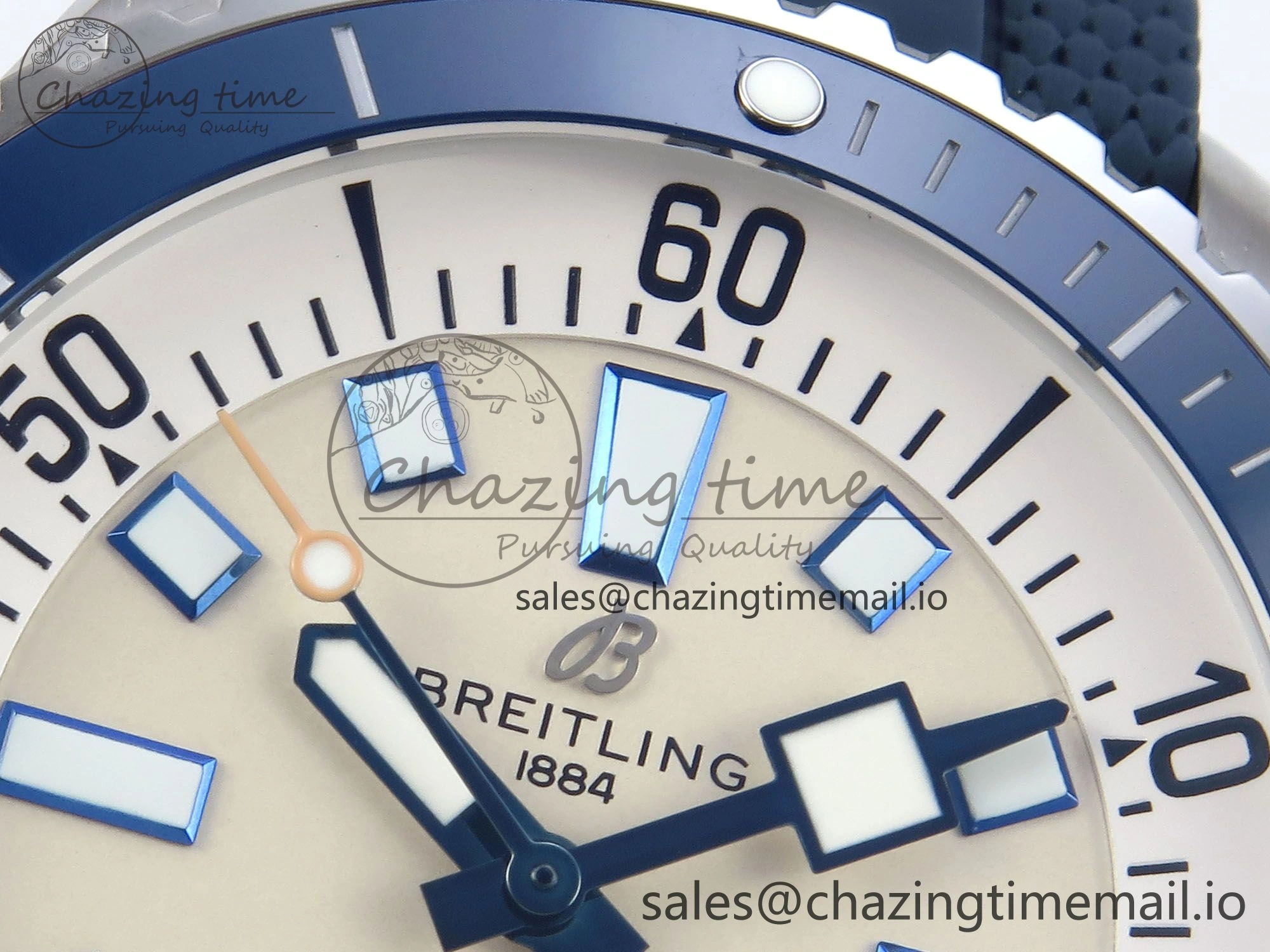 Bright Superocean 44mm SS TF 1:1 Best Edition Beige Dial Blue Bezel on Blue Rubber Strap A 5415
