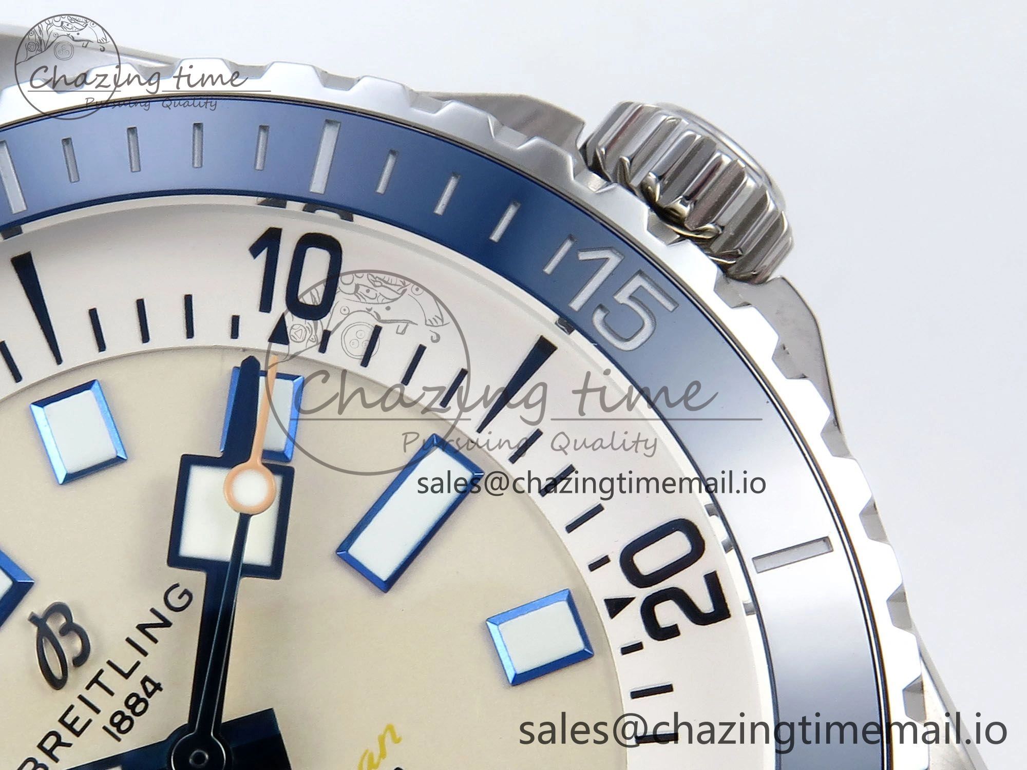 Bright Superocean 44mm SS TF 1:1 Best Edition Beige Dial Blue Bezel on Blue Rubber Strap A 5415