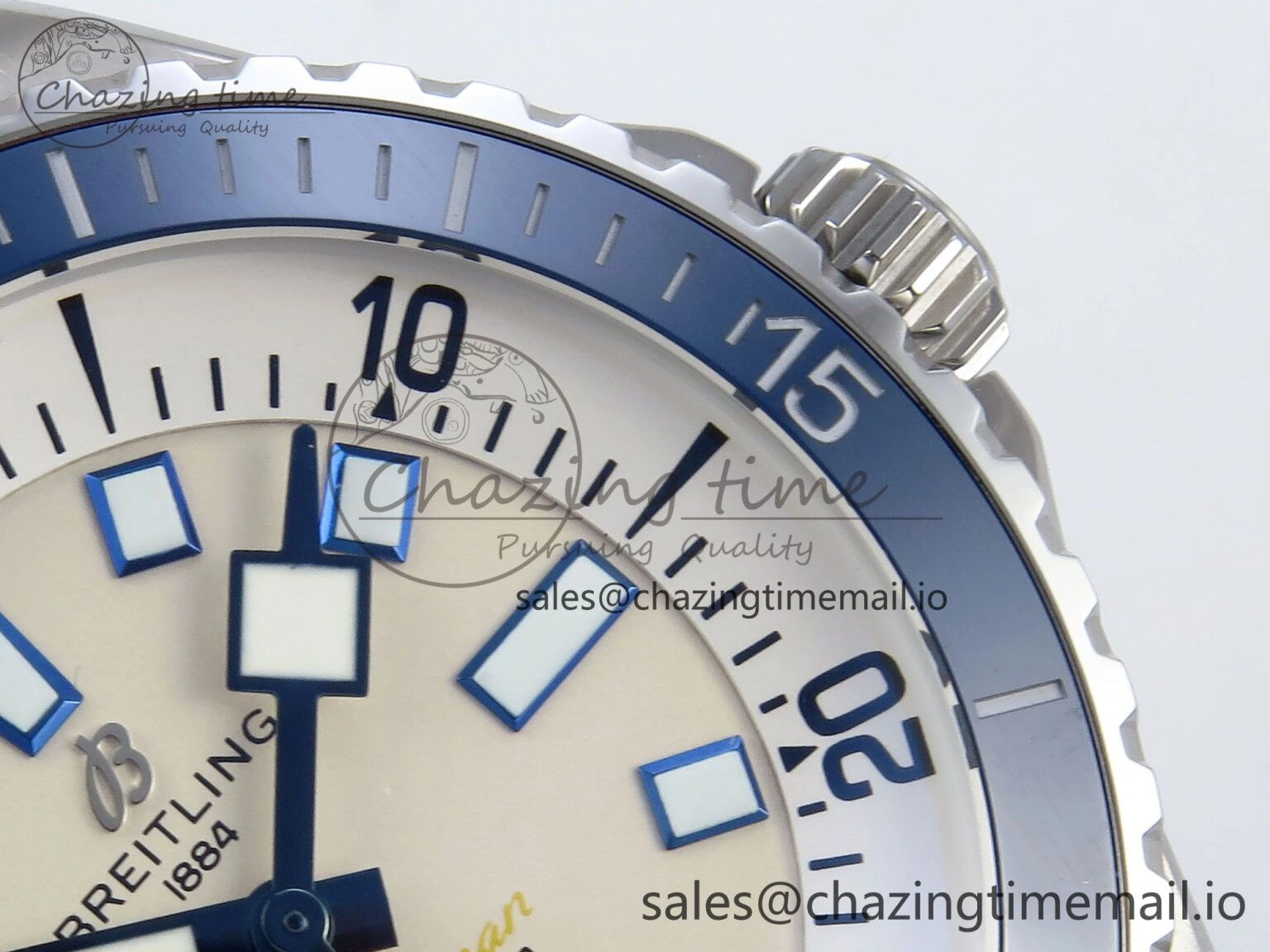 Superocean 44mm SS TF 1:1 Best Edition Beige Dial Blue Bezel on SS Bracelet A Soft 5422