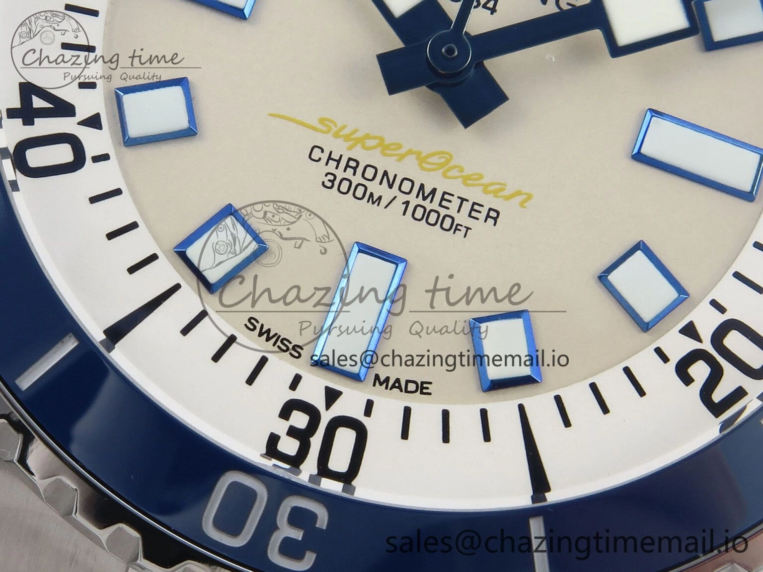 Superocean 44mm SS TF 1:1 Best Edition Beige Dial Blue Bezel on SS Bracelet A Soft 5422