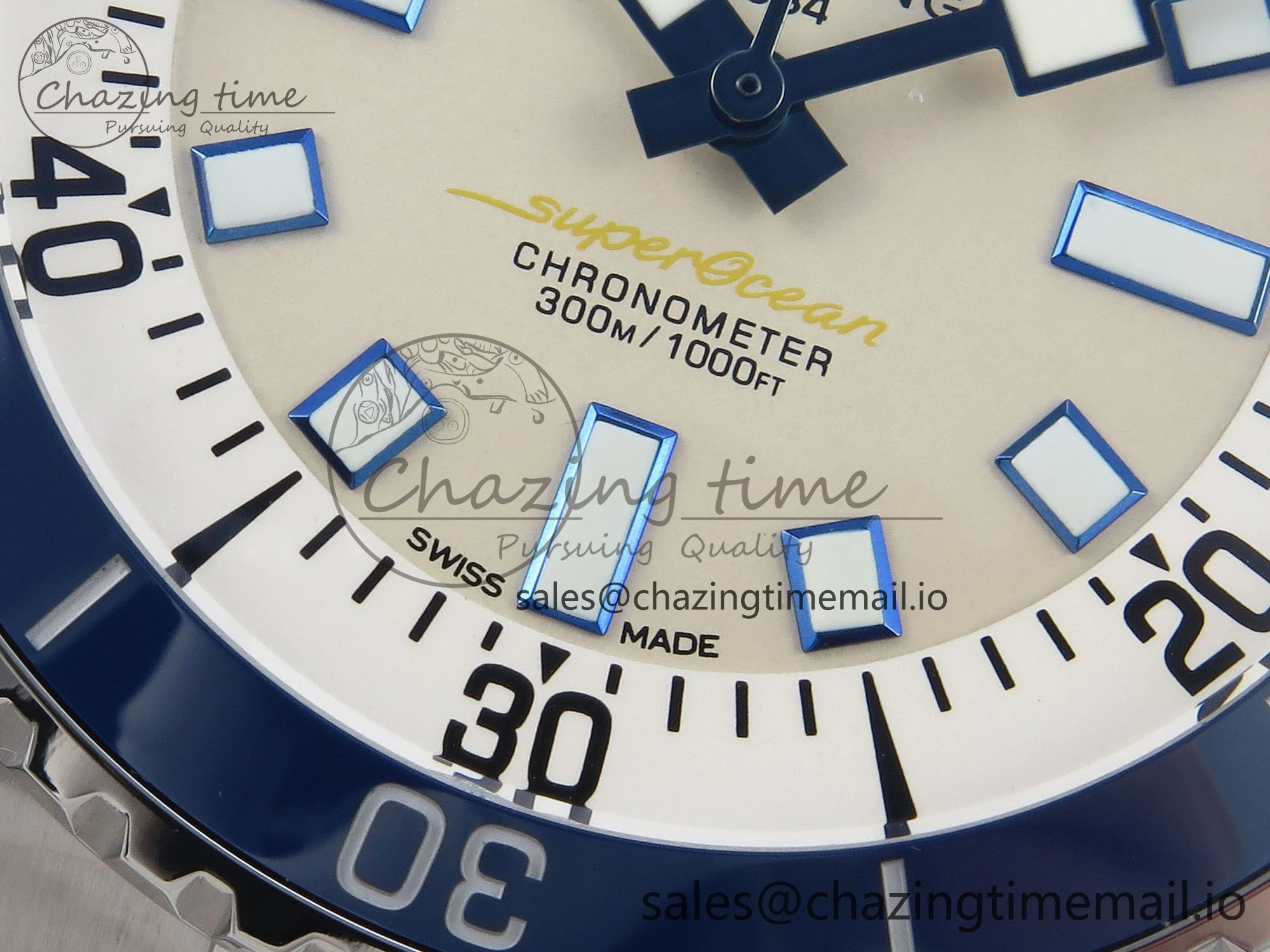 Superocean 44mm SS TF 1:1 Best Edition Beige Dial Blue Bezel on SS Bracelet A Soft 5422