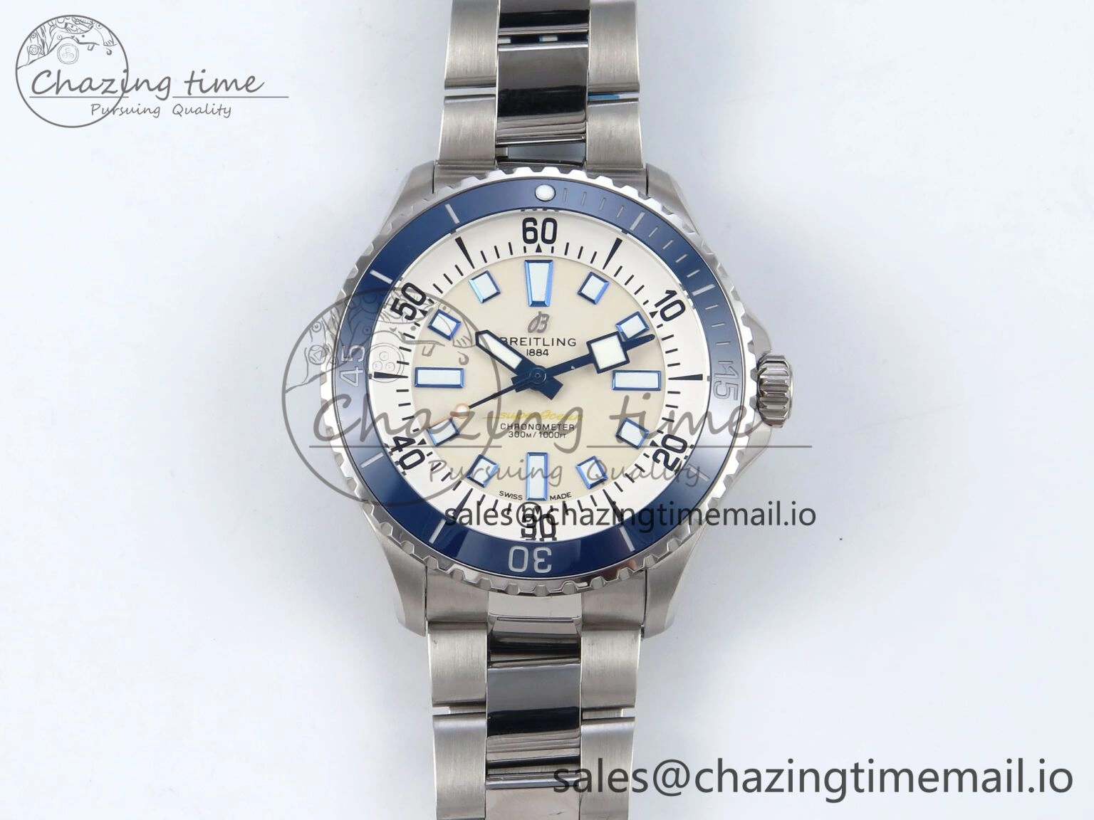 Superocean 44mm SS TF 1:1 Best Edition Beige Dial Blue Bezel on SS Bracelet A Soft 5422