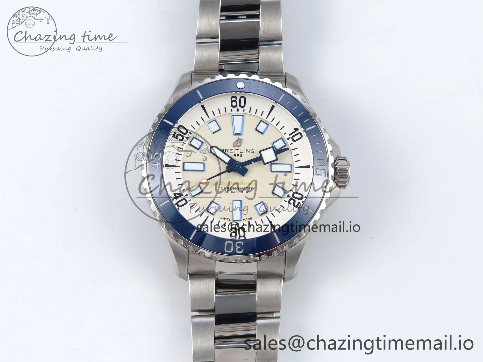 Superocean 44mm SS TF 1:1 Best Edition Beige Dial Blue Bezel on SS Bracelet A Soft 5422