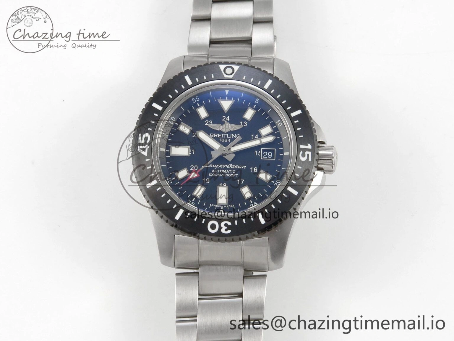 SmoothTexture Superocean 44mm SS TF 1:1 Best Edition Black Dial Black Bezel on SS Bracelet A2824 V 5407