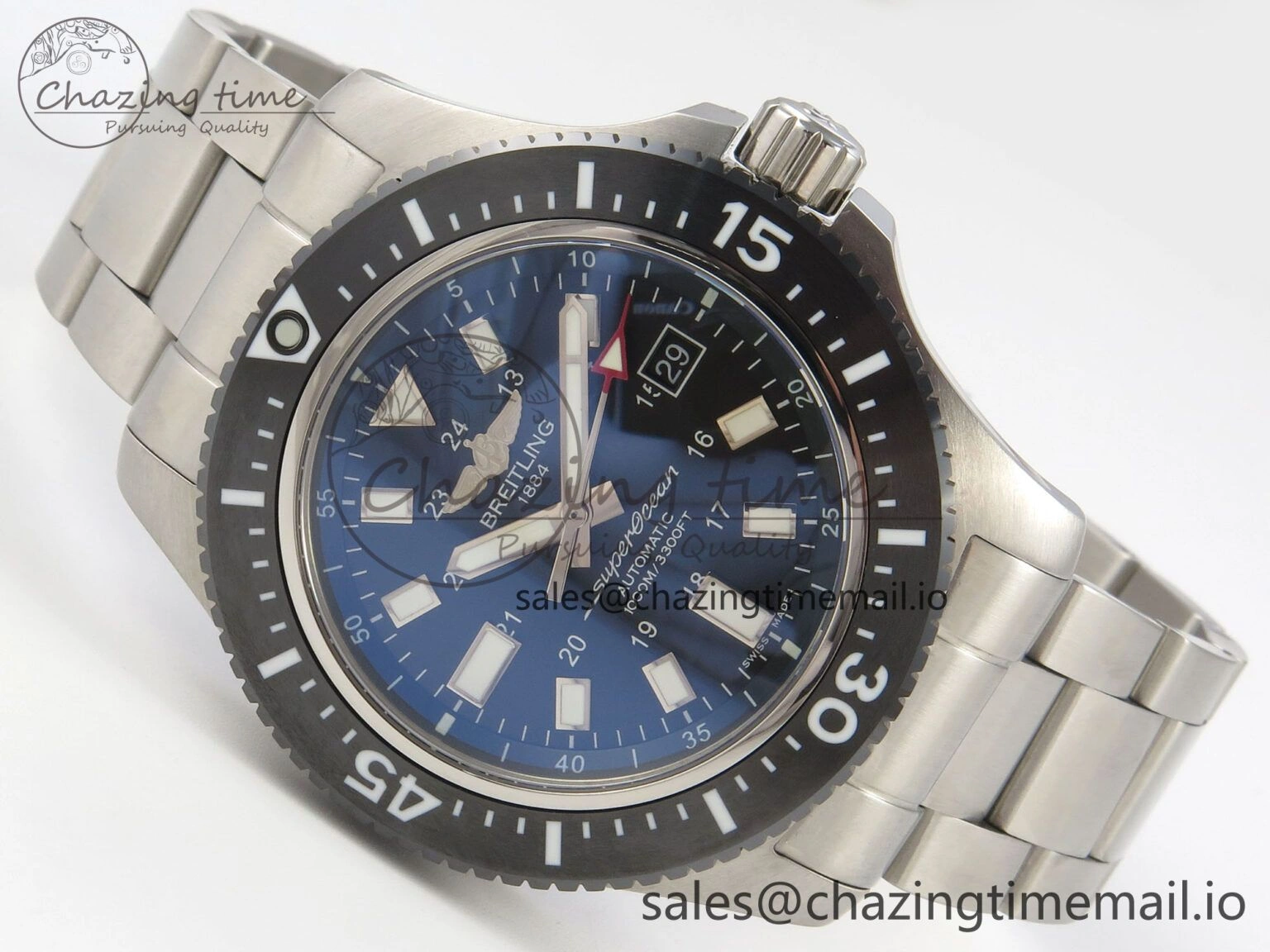 SmoothTexture Superocean 44mm SS TF 1:1 Best Edition Black Dial Black Bezel on SS Bracelet A2824 V 5407
