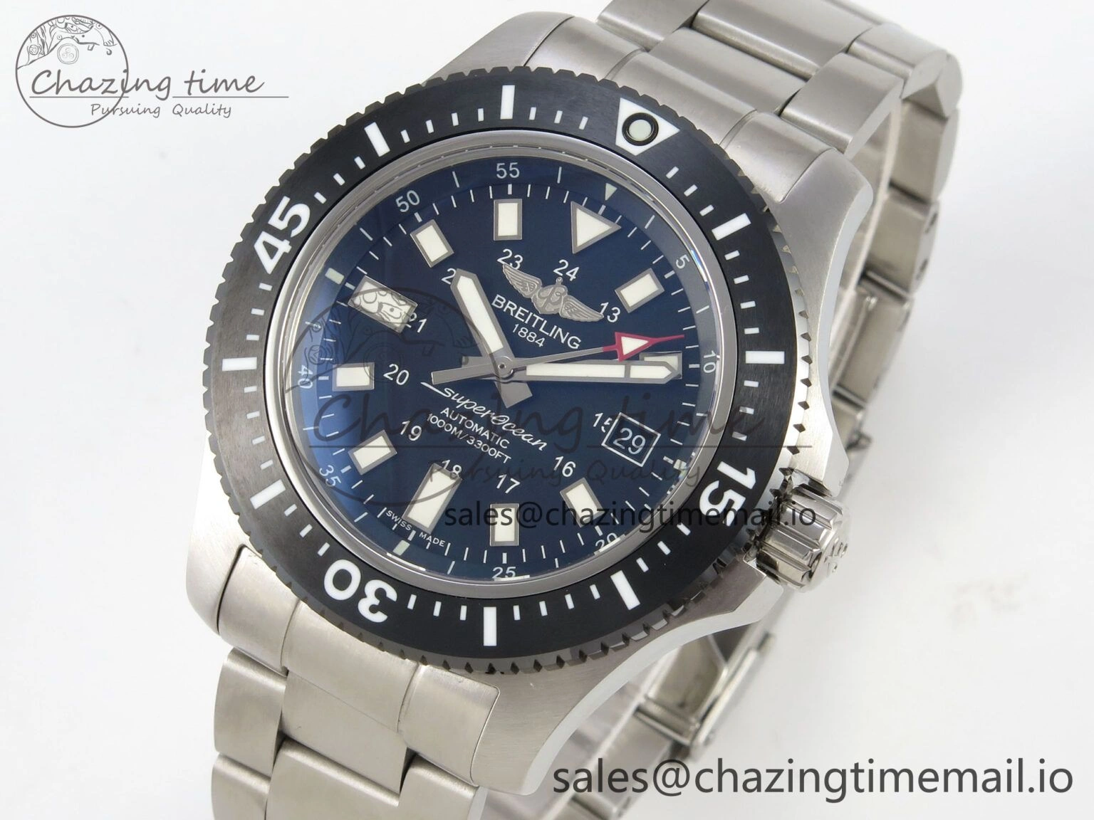 SmoothTexture Superocean 44mm SS TF 1:1 Best Edition Black Dial Black Bezel on SS Bracelet A2824 V 5407