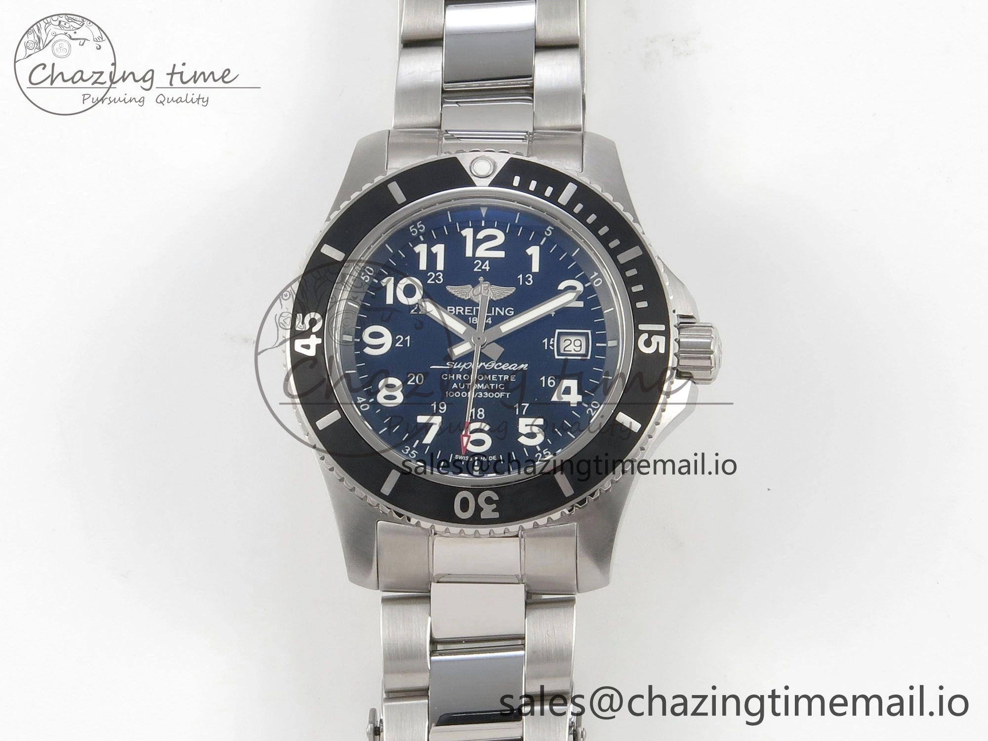 OnTrend Superocean 44mm SS TF 1:1 Best Edition Black Dial Black Bezel on SS Bracelet A2824 V 5406