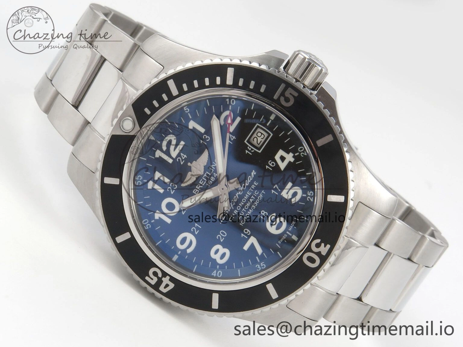 OnTrend Superocean 44mm SS TF 1:1 Best Edition Black Dial Black Bezel on SS Bracelet A2824 V 5406