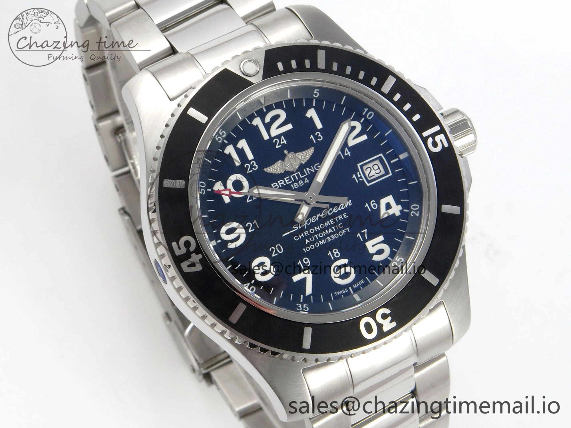 OnTrend Superocean 44mm SS TF 1:1 Best Edition Black Dial Black Bezel on SS Bracelet A2824 V 5406