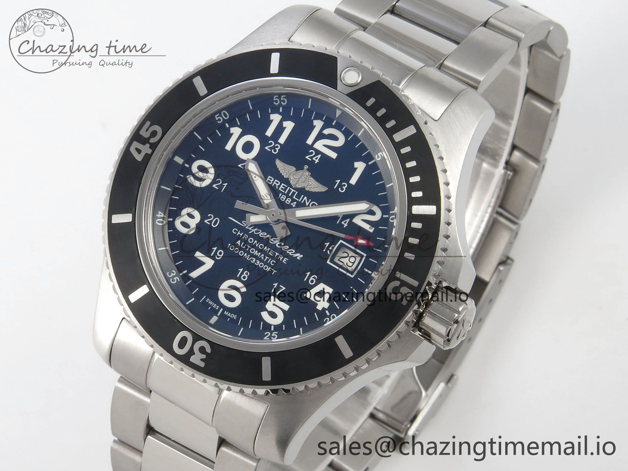 OnTrend Superocean 44mm SS TF 1:1 Best Edition Black Dial Black Bezel on SS Bracelet A2824 V 5406