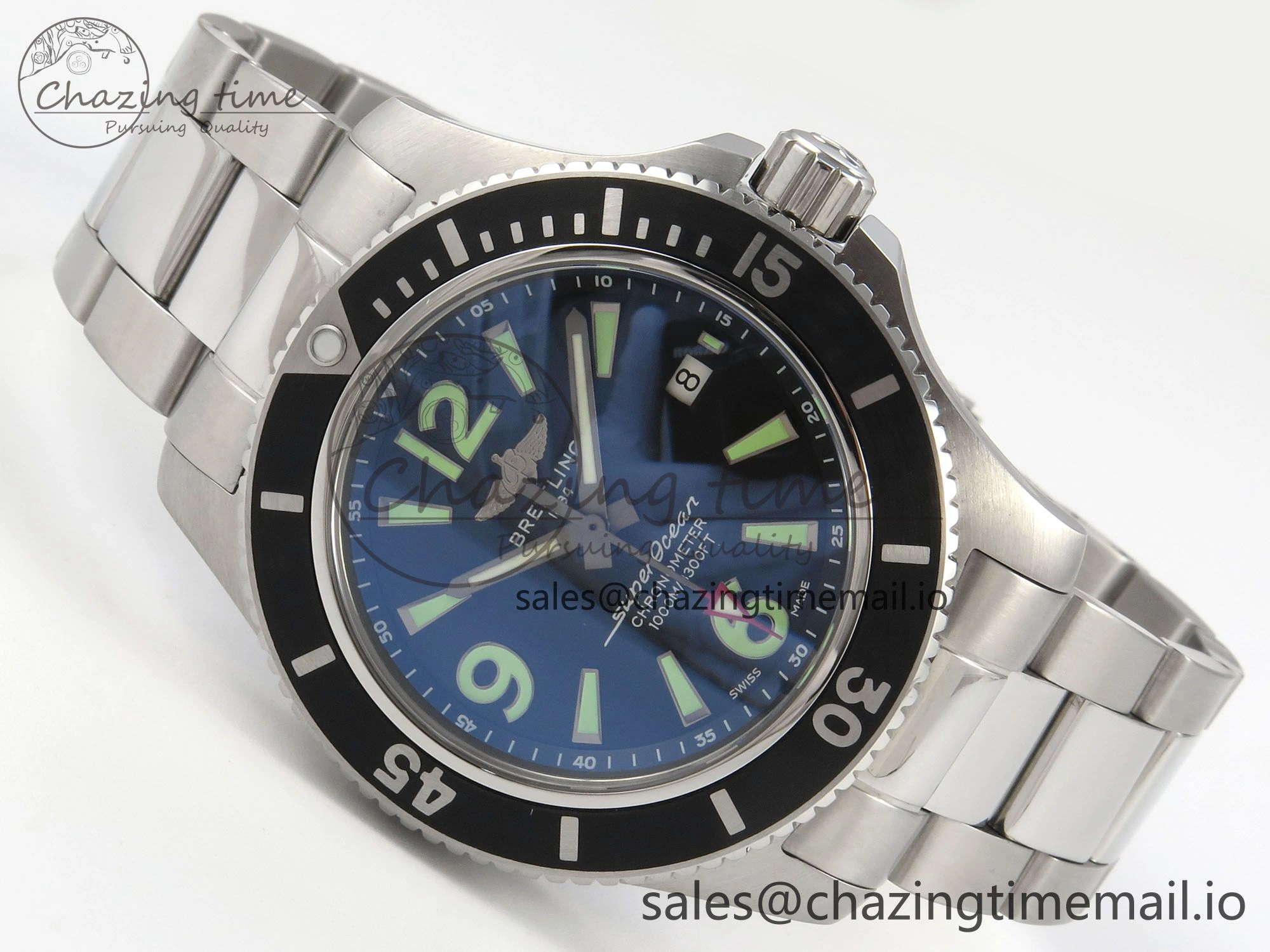 Chic Superocean 44mm SS TF 1:1 Best Edition Black Dial Black Bezel on SS Bracelet A2824 V 5403