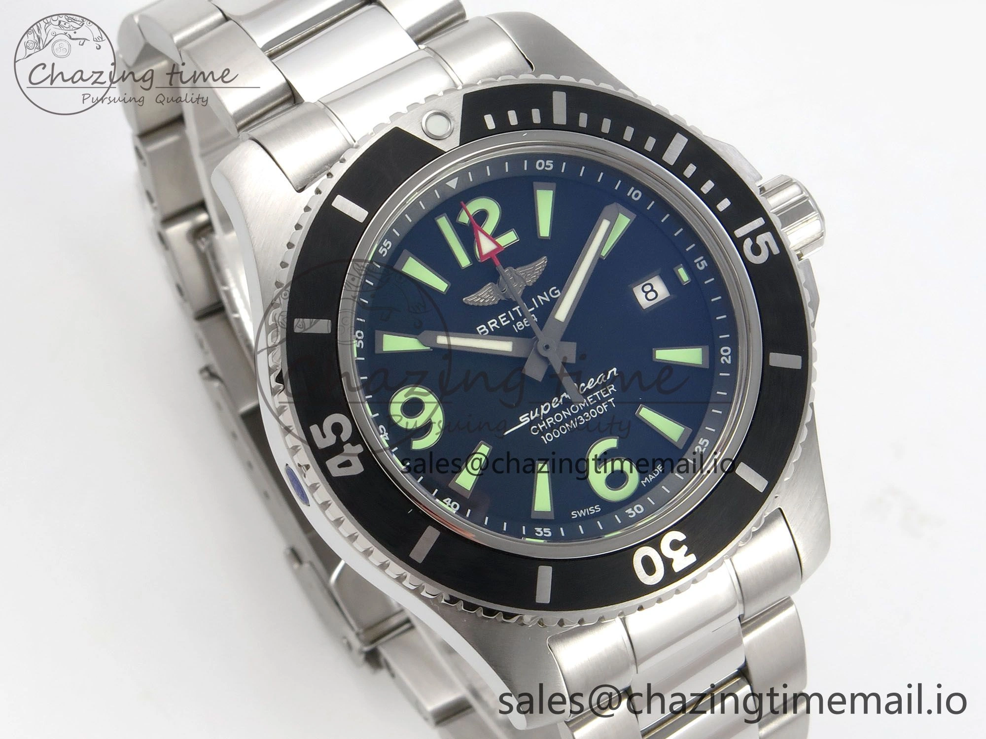 Chic Superocean 44mm SS TF 1:1 Best Edition Black Dial Black Bezel on SS Bracelet A2824 V 5403