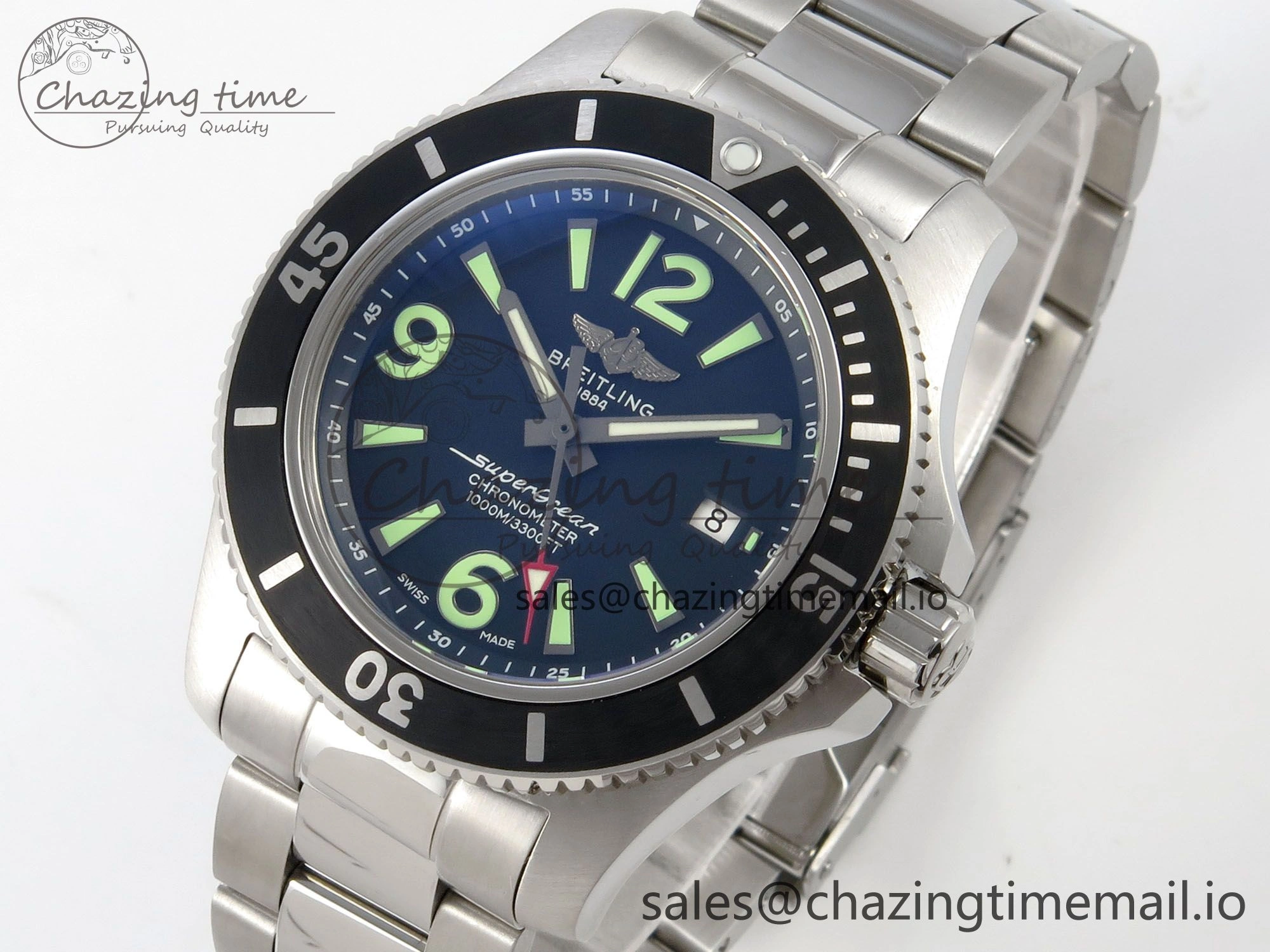 Chic Superocean 44mm SS TF 1:1 Best Edition Black Dial Black Bezel on SS Bracelet A2824 V 5403