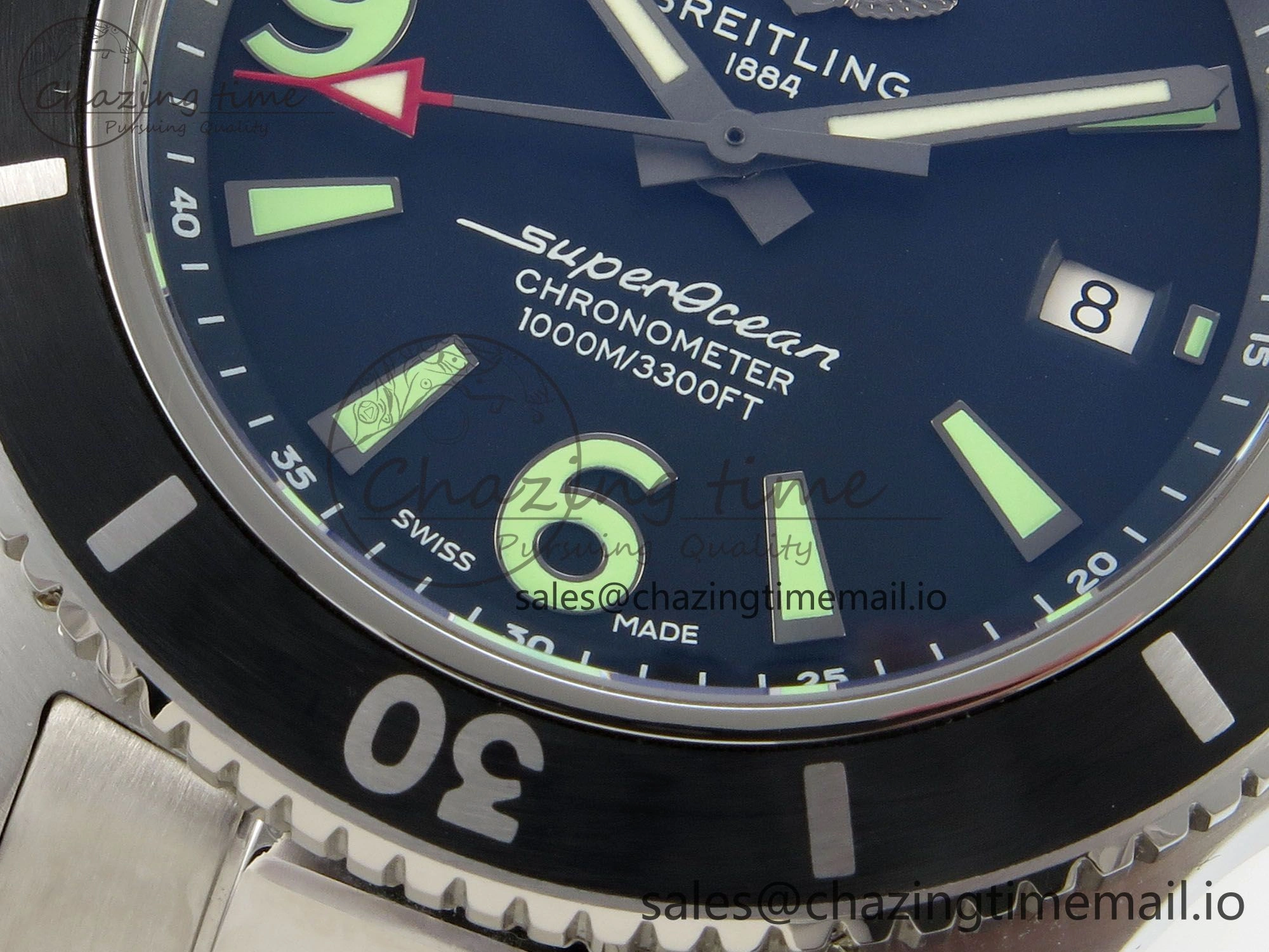 Chic Superocean 44mm SS TF 1:1 Best Edition Black Dial Black Bezel on SS Bracelet A2824 V 5403