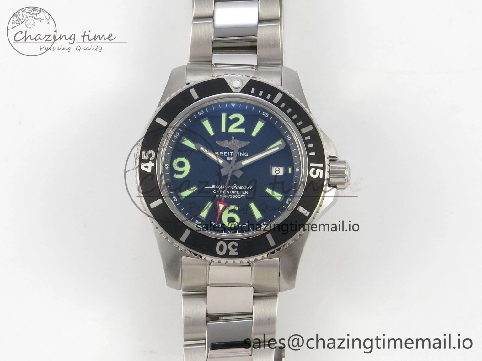 Chic Superocean 44mm SS TF 1:1 Best Edition Black Dial Black Bezel on SS Bracelet A2824 V 5403