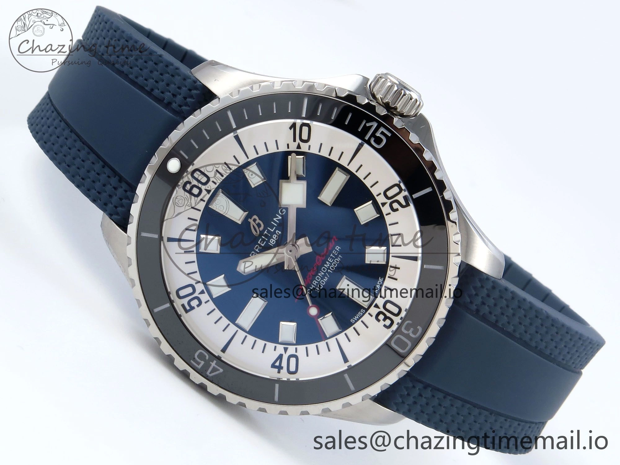 Superocean 44mm SS TF 1:1 Best Edition Blue Dial Black Bezel on Blue Rubber Strap A Classic 5417