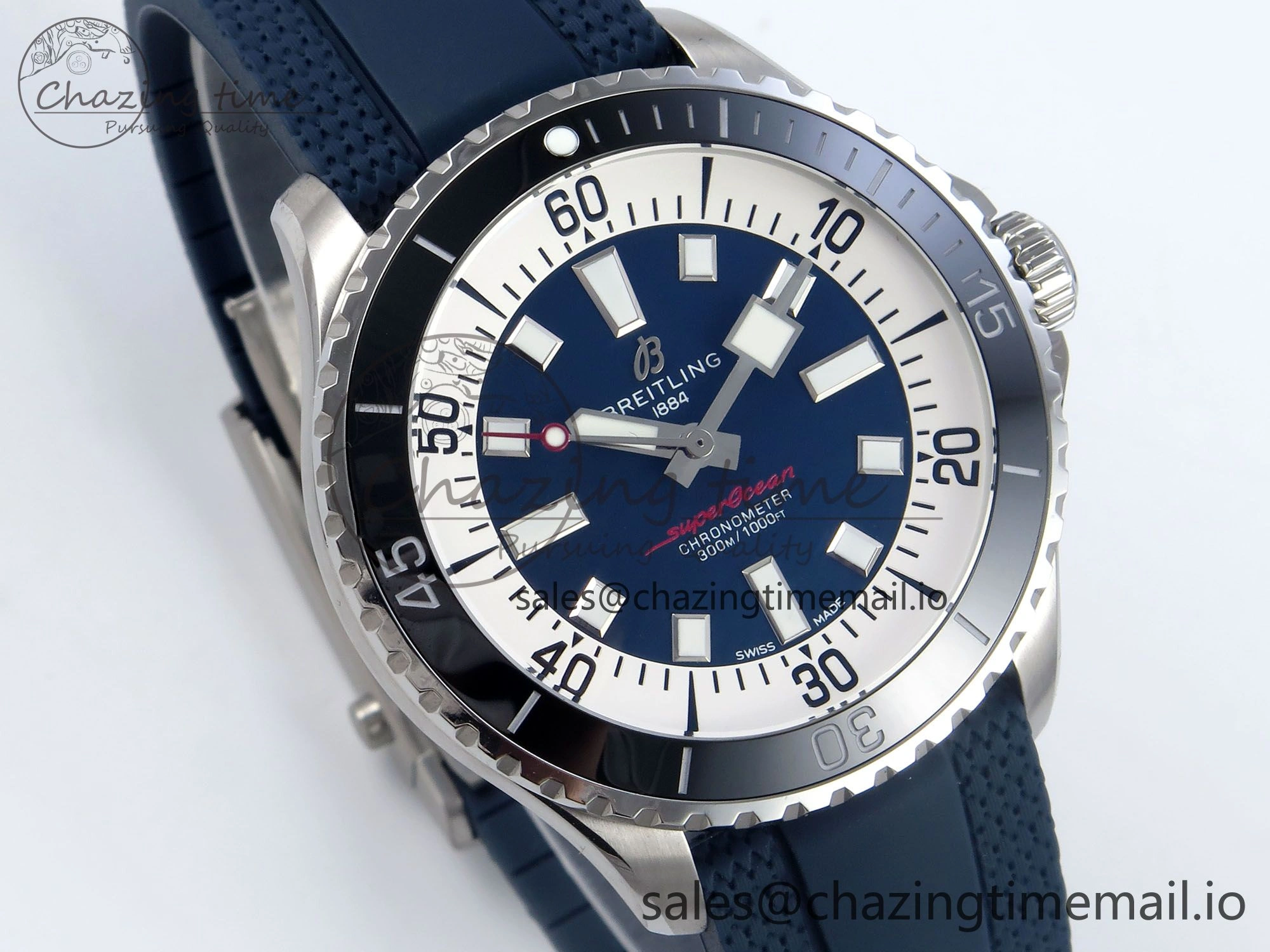 Superocean 44mm SS TF 1:1 Best Edition Blue Dial Black Bezel on Blue Rubber Strap A Classic 5417