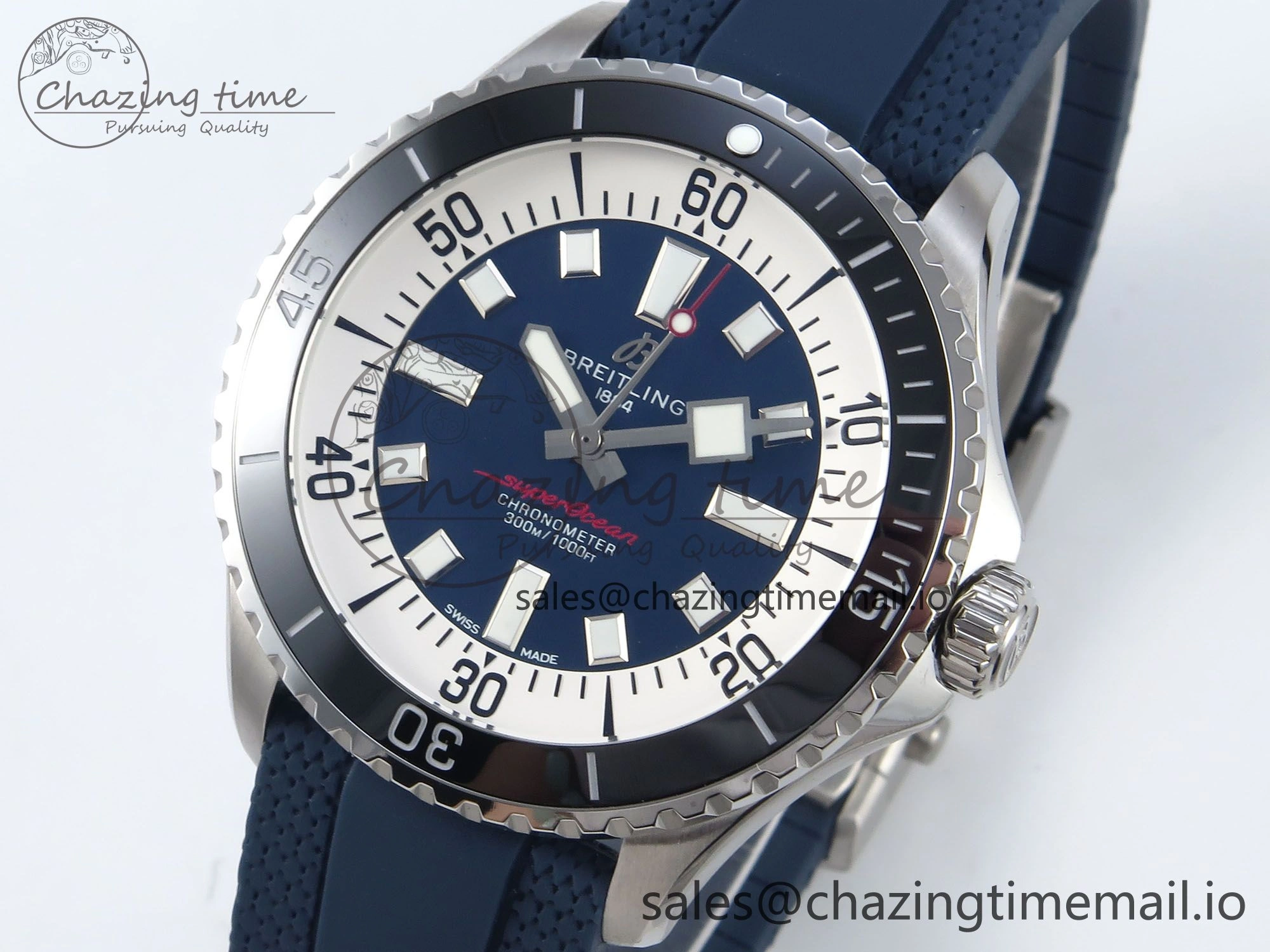 Superocean 44mm SS TF 1:1 Best Edition Blue Dial Black Bezel on Blue Rubber Strap A Classic 5417